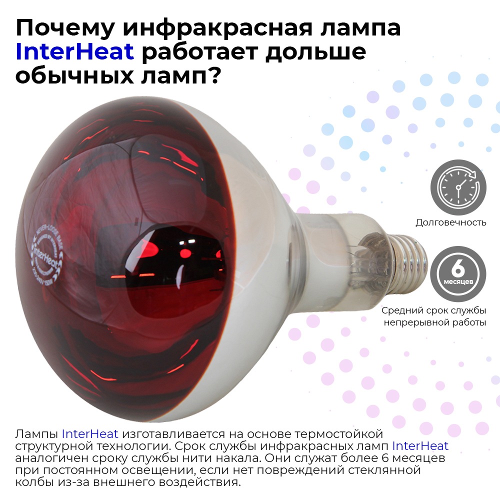 Лампа инфракрасная InterHeat 175 Вт, Е27 R125, закаленное стекло, красная