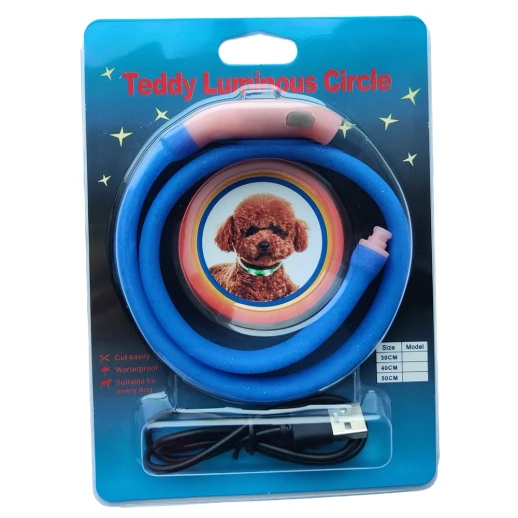 Ошейник светящийся светодиодный для собак с USB зарядкой 50 см синий