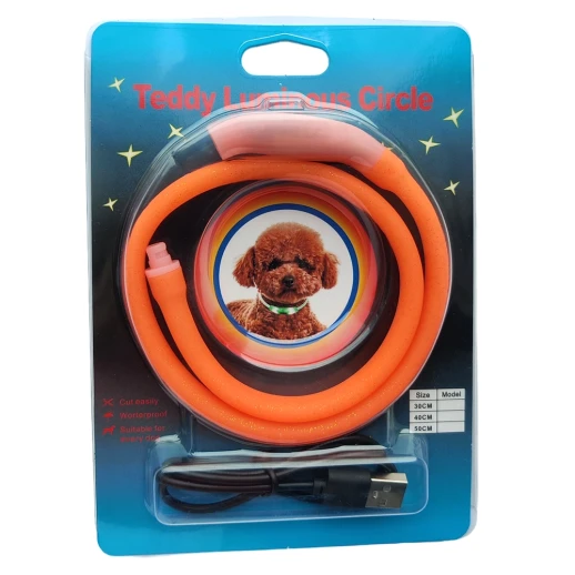 Ошейник светящийся светодиодный для собак с USB зарядкой 50 см оранжевый