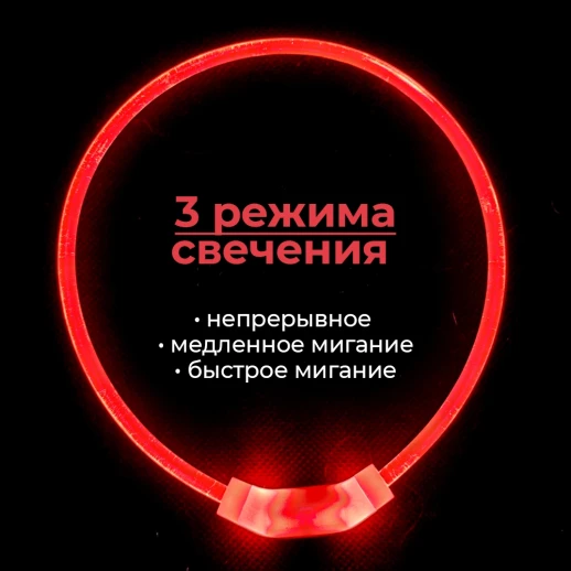 Ошейник светящийся светодиодный для собак с USB зарядкой 70 см прозрачный с красным