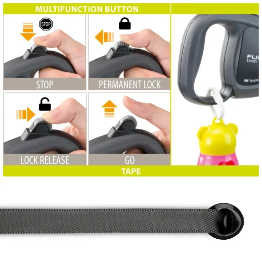 Поводок-рулетка Ferplast FLIPPY TECH MEDIUM фиалковый - лента 3 м 25 кг