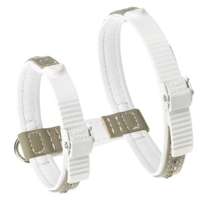 Шлейка Ferplast LUX M экокожа со стразами бело-серая