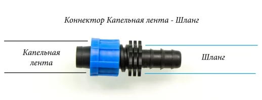 Фитинг переходник для капельной ленты 16 мм на шланг 16 мм
