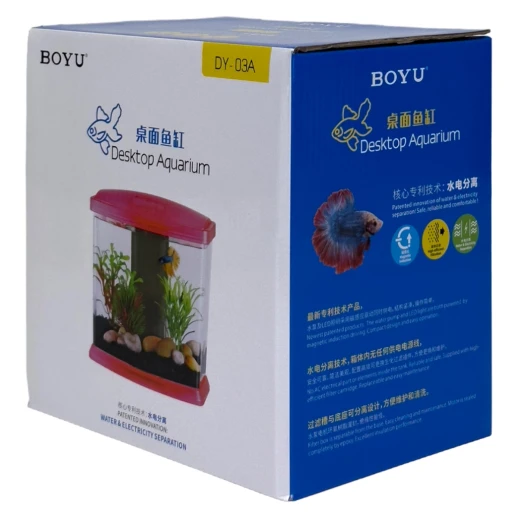 Аквариум Boyu DY-3A Desktop панорамный 3,6 л, настольный с фильтром и светильником, красный