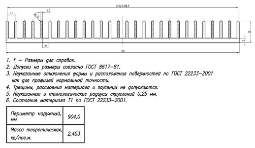 Профиль алюминиевый 150мм*14мм*2,5кг