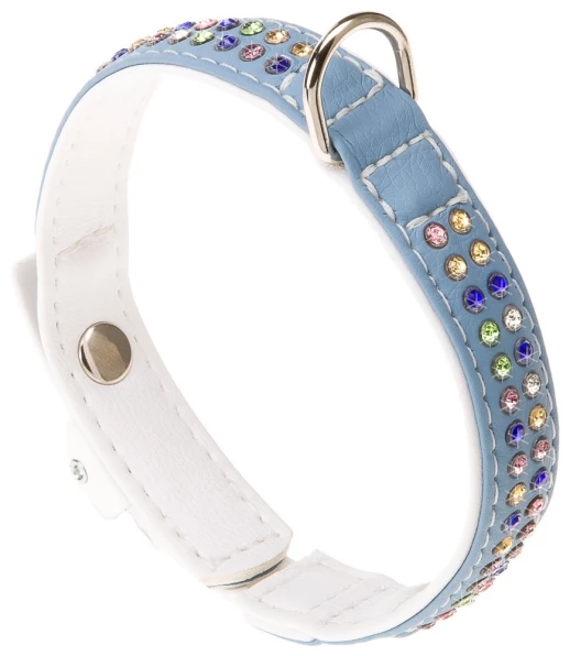 Ошейник Ferplast LUX C20/35 эко-кожа со стразами микрорегулировка бирюзово-белый