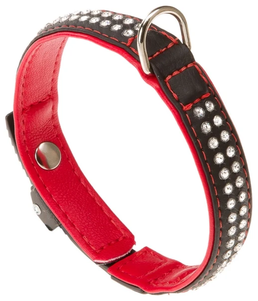Ошейник Ferplast LUX C20/35 эко-кожа со стразами микрорегулировка чёрно-красный
