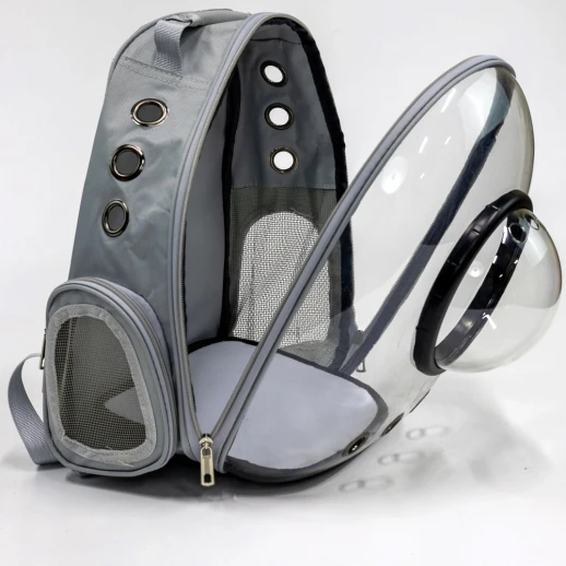 Рюкзак прозрачный Catidea с иллюминатором для переноски кошек и собак светло-серый