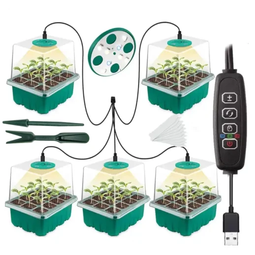 Мини парник с подсветкой HobbyFarm, 12 ячеек, для рассады, 5 шт.