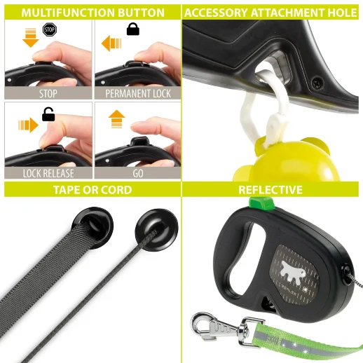 Рулетка Ferplast FLIPPY ONE Reflex L зелёная шнур 5м 35 кг