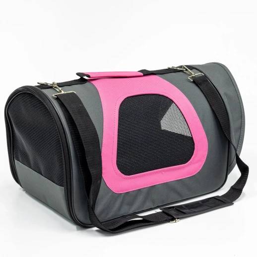 Сумка переноска Catidea складная для собак и кошек 40х23х24 см темно-серый/розовый