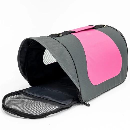 Сумка переноска Catidea складная для собак и кошек 40х23х24 см темно-серый/розовый