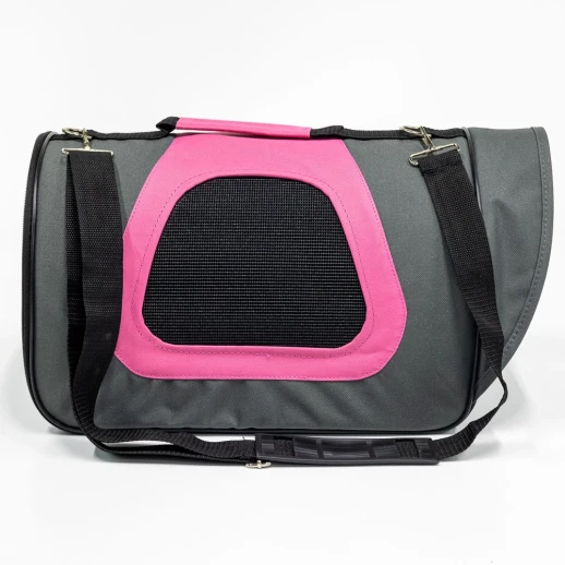 Сумка переноска Catidea складная для собак и кошек 40х23х24 см темно-серый/розовый