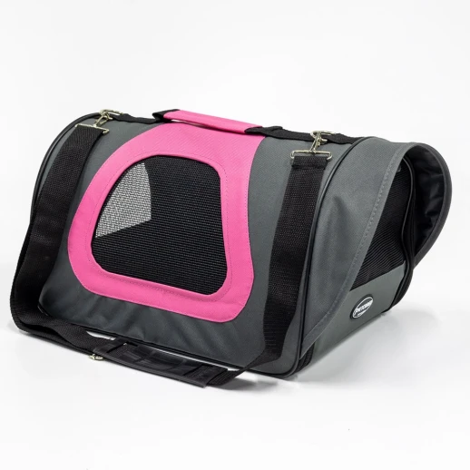 Сумка переноска Catidea складная для собак и кошек 40х23х24 см темно-серый/розовый