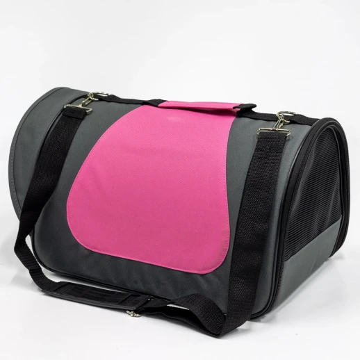 Сумка переноска Catidea складная для собак и кошек 40х23х24 см темно-серый/розовый