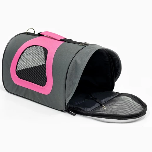 Сумка переноска Catidea складная для собак и кошек 40х23х24 см темно-серый/розовый