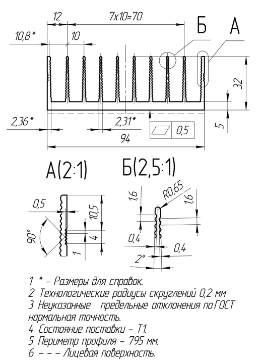 Профиль алюминиевый 94 мм * 32 мм * 2,4кг