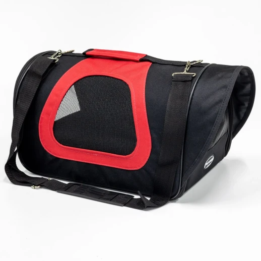 Сумка переноска Catidea складная для собак и кошек 40х23х24 см черный/красный