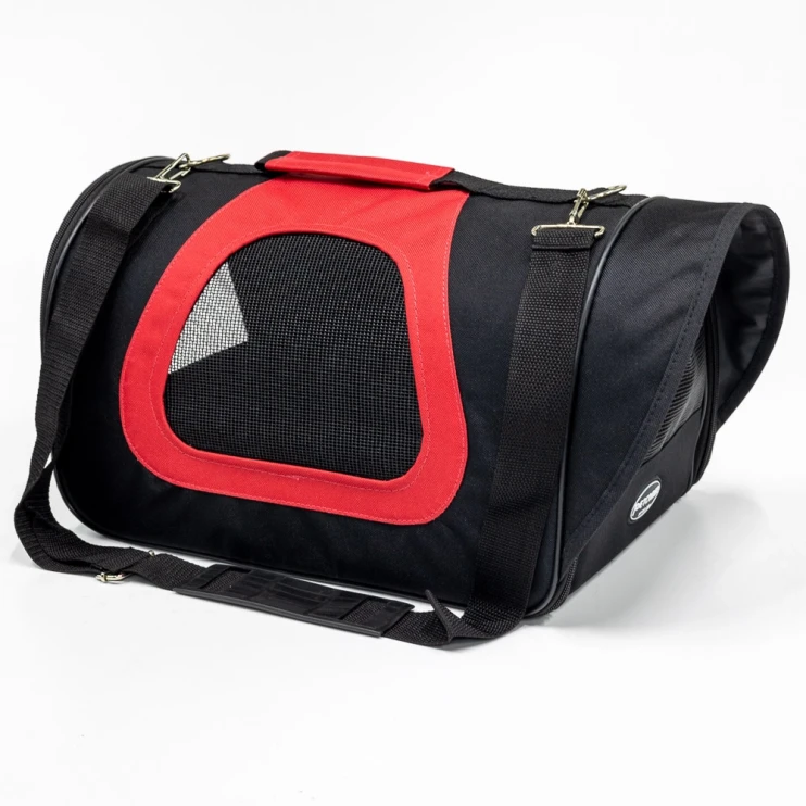 Сумка переноска Catidea складная для собак и кошек 40х23х24 см черный/красный