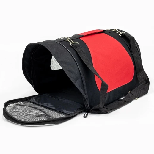 Сумка переноска Catidea складная для собак и кошек 40х23х24 см черный/красный