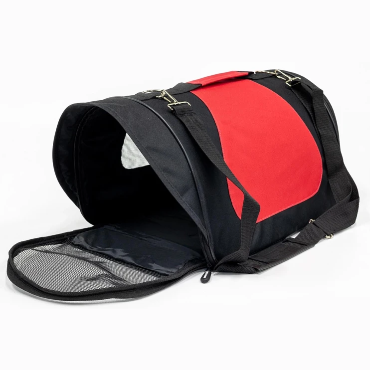Сумка переноска Catidea складная для собак и кошек 40х23х24 см черный/красный