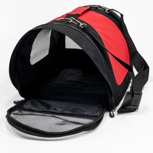 Сумка переноска Catidea складная для собак и кошек 40х23х24 см черный/красный