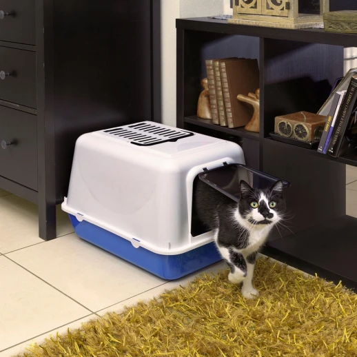 Туалет Ferplast CLEAR CAT 20 закрытый с угольным фильтром для кошек синий