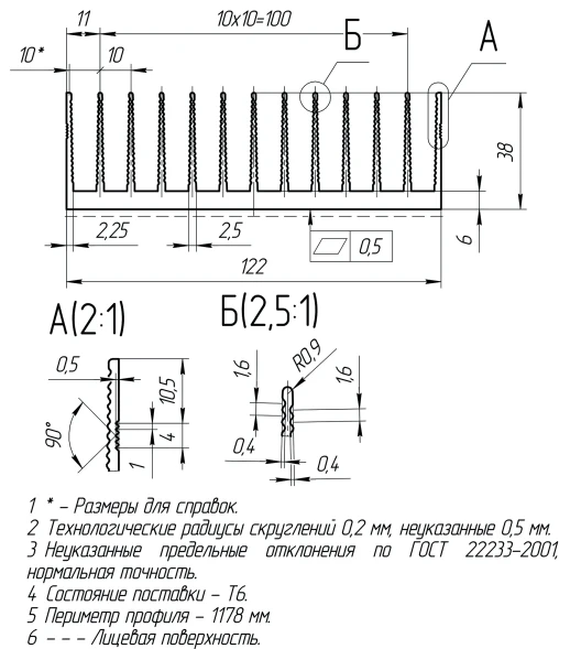 Профиль алюминиевый 122мм*38мм * 3,7кг