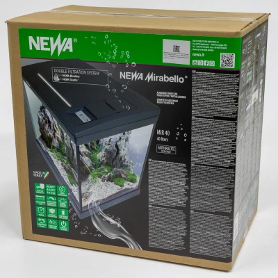 Аквариум Newa Mirabello MIR 40 LED, 40 л, с фильтром, нагревателем и освещением рассвет-закат, серый NEW VERSION