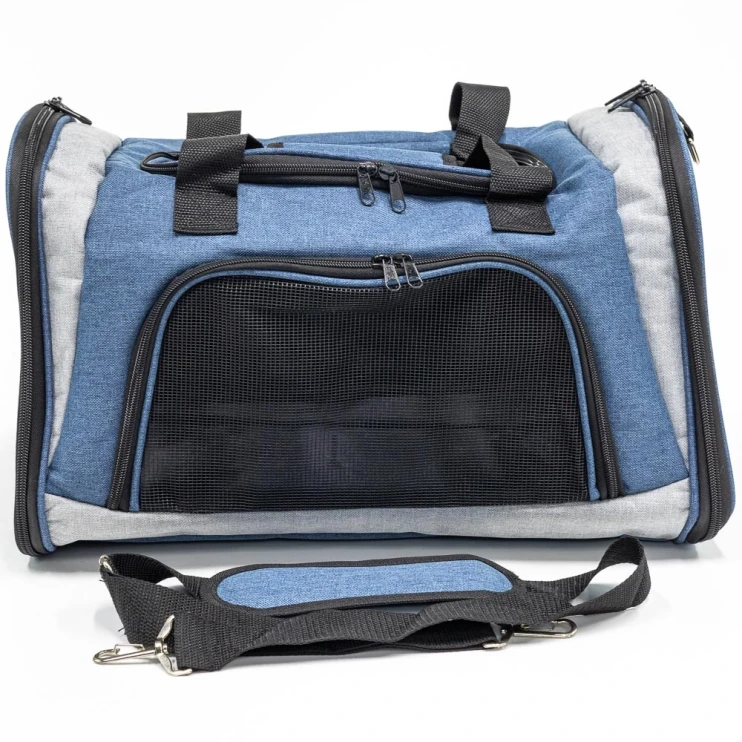 Сумка переноска Catidea складная для собак и кошек 46х28х29 см синий/серый