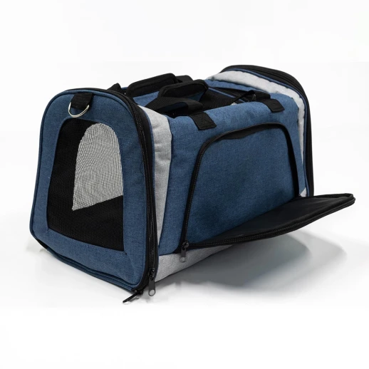 Сумка переноска Catidea складная для собак и кошек 46х28х29 см синий/серый
