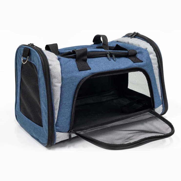 Сумка переноска Catidea складная для собак и кошек 46х28х29 см синий/серый