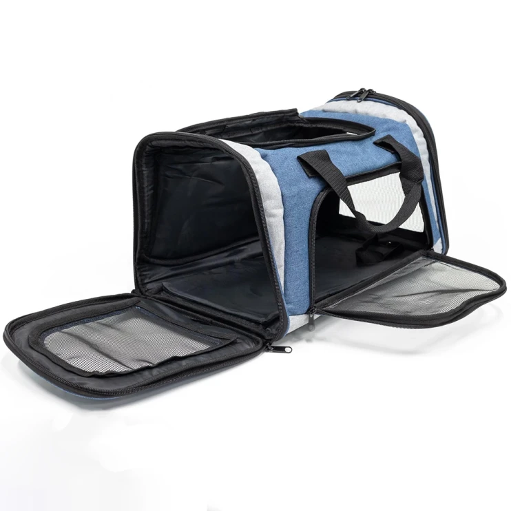 Сумка переноска Catidea складная для собак и кошек 46х28х29 см синий/серый