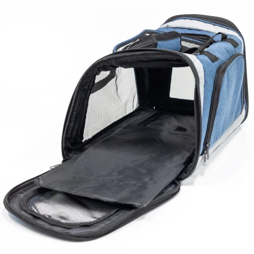Сумка переноска Catidea складная для собак и кошек 46х28х29 см синий/серый
