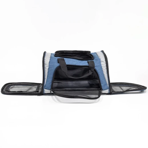 Сумка переноска Catidea складная для собак и кошек 46х28х29 см синий/серый