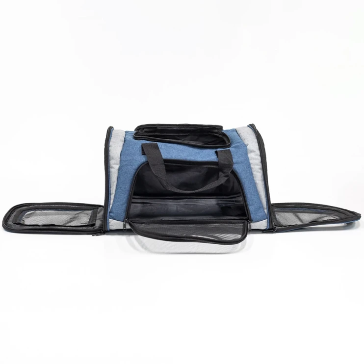 Сумка переноска Catidea складная для собак и кошек 46х28х29 см синий/серый