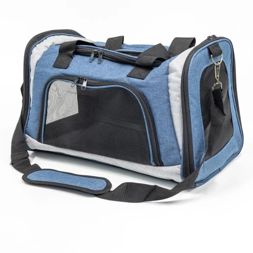Сумка переноска Catidea складная для собак и кошек 46х28х29 см синий/серый