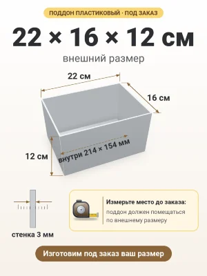 Поддон 22х16х12 см пластиковый из полипропилена, под заказ