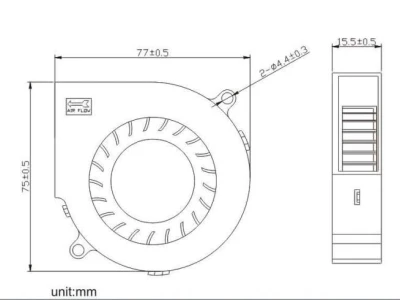 Вентилятор радиальный центробежный 75х75х15 мм 12 Вольт