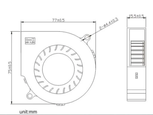 Вентилятор радиальный центробежный 75х75х15 мм 12 Вольт