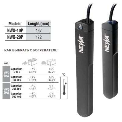 Нагреватель для воды аквариума Newa Therm Mini NWO-20P 230V 50Hz 20W автоматический до 30 л с LED индикатором