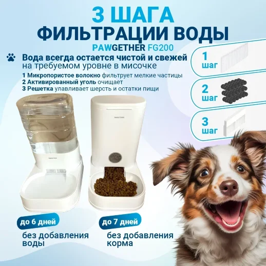 Набор автоматическая кормушка Pawgether FG100 и поилка FG200 объем 3,5 л