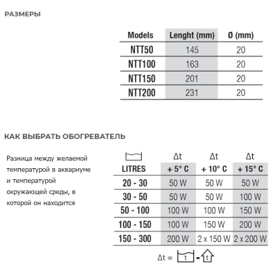 Нагреватель для воды аквариума Newa Therm Preset 25°С NTT100 220-240V 50Hz 100W 30-150 л