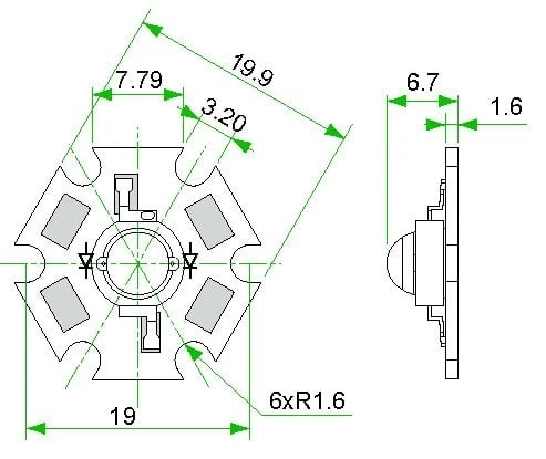 Фито светодиод 3 Вт 850 нм. (ИК спектр) на PCB "звезда"