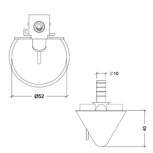 Поилка чашечная Gaun 50 мм пластик с креплением на сетку