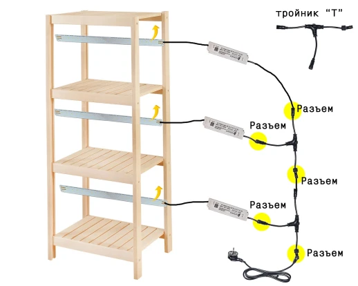 Черный тройник для подключения драйверов к сети 220 вольт