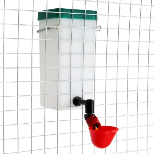 Поилка чашечная с бачком HobbyFarm для кур с креплением на клетку 1 л красная