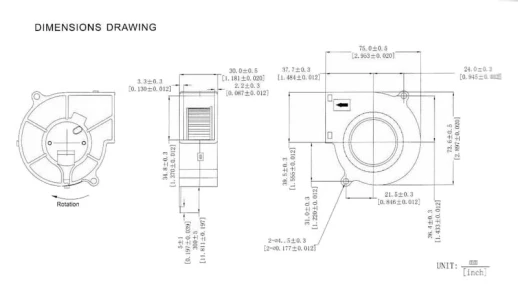 Вентилятор радиальный (центробежный) 75х75х30мм 12Вольт
