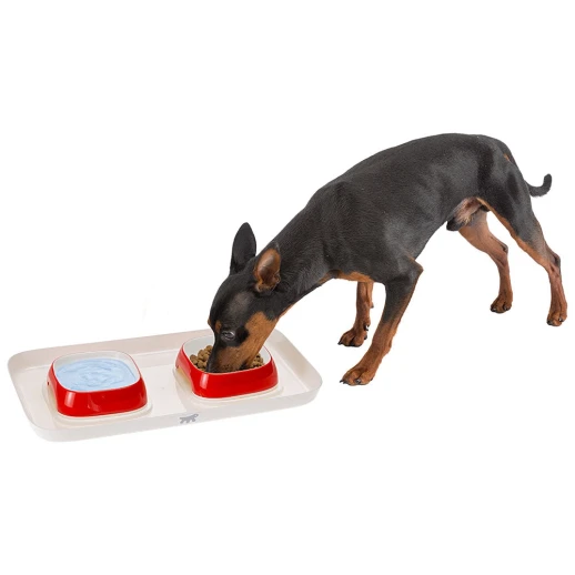 Пластиковый поднос с серыми мисками Ferplast GLAM XS для кошек и собак