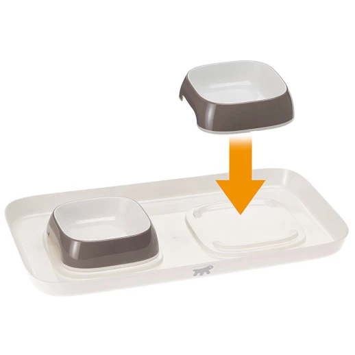 Пластиковый поднос с серыми мисками Ferplast GLAM XS для кошек и собак